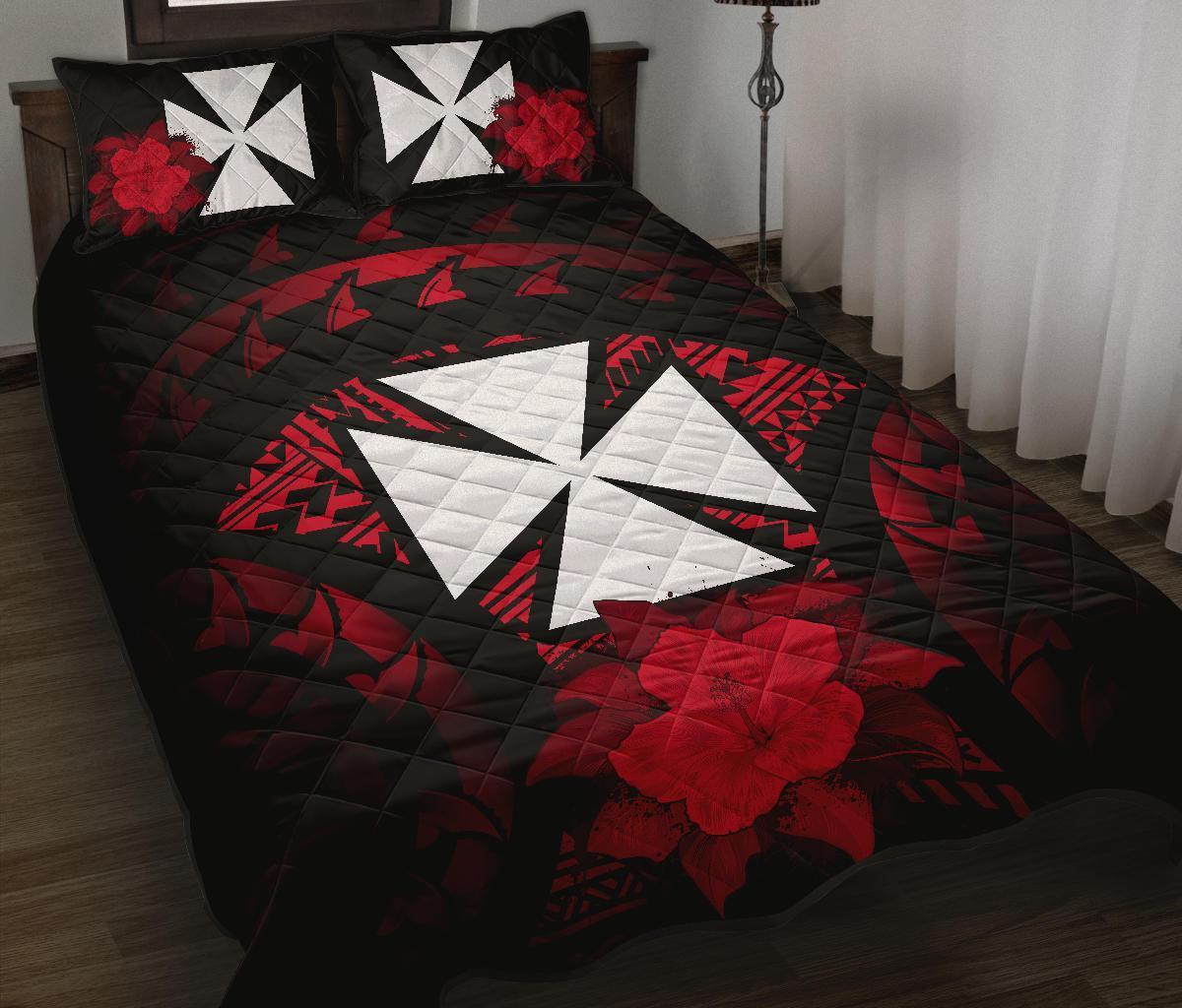 Wallis And Futuna Polynesian Quilt Bed Set Hibiscus Red Black - Polynesian Pride