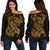 Polynesian Hawaii Women's Off Shoulder Sweater - Kanaka Maoli Gold Turtle Gold - Polynesian Pride