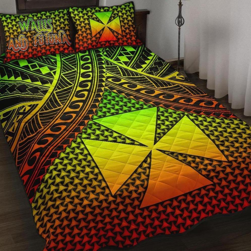 Polynesian Wallis and Futuna Quilt Bed Set - Reggae Vintage Polynesian Patterns Black - Polynesian Pride