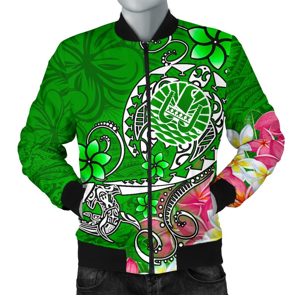 Tahiti Men's Bomber Jacket - Turtle Plumeria (Green) Green - Polynesian Pride