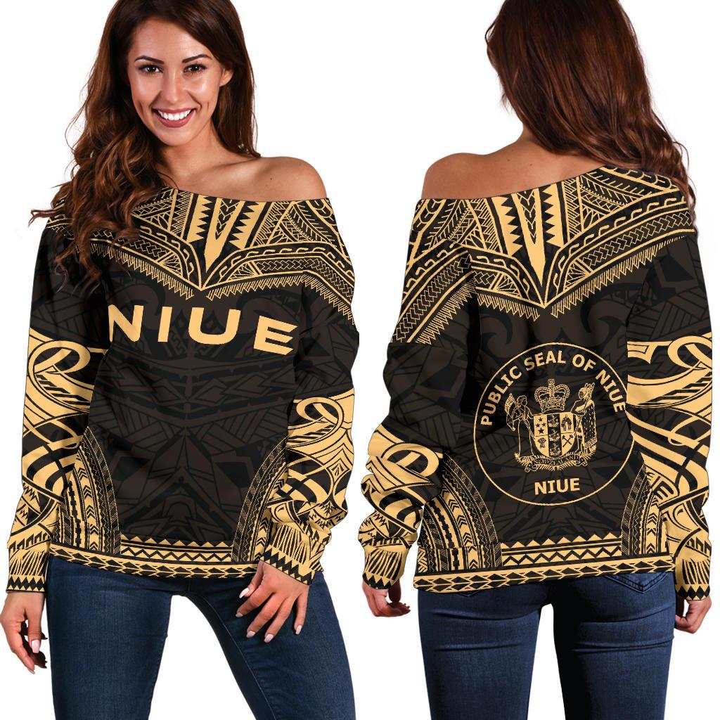 Niue Polynesian Chief Women's Off Shoulder Sweater - Gold Version Gold - Polynesian Pride