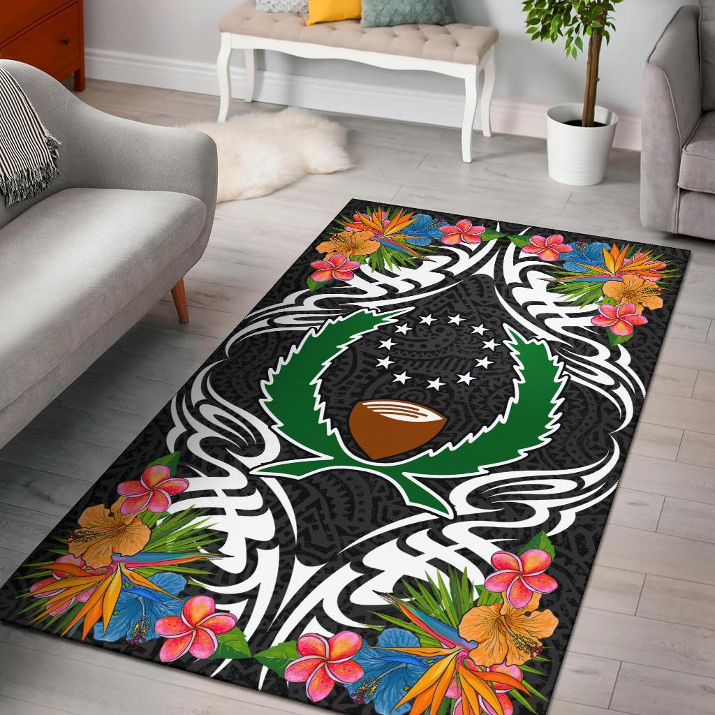 Pohnpei State Area Rug - Coat OfArmsWith Tropical Flowers Black - Polynesian Pride