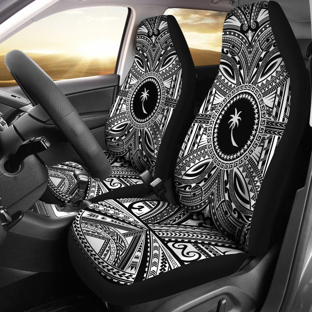 Chuuk Car Seat Cover - Chuuk Coat Of Arms Polynesian White Black Universal Fit Black - Polynesian Pride