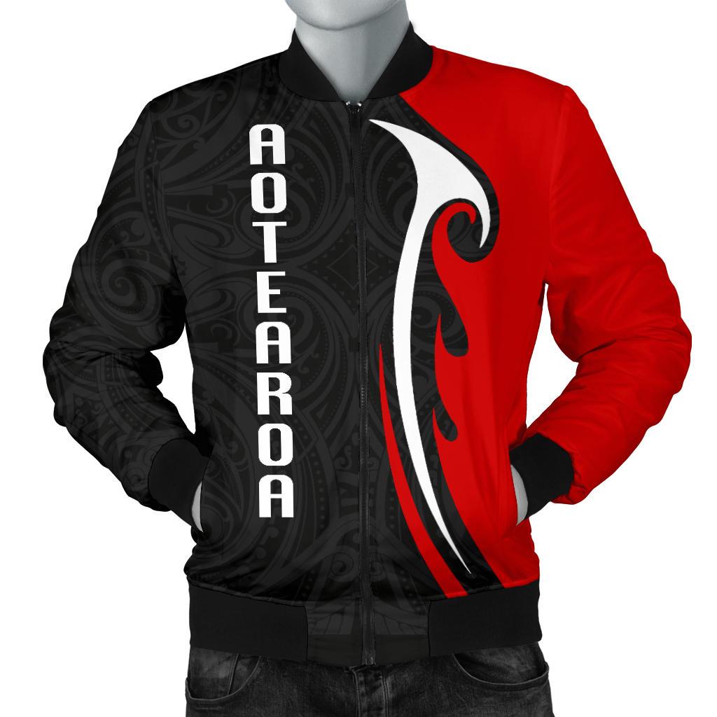 Aotearoa Silver Fern Maori Men Bomber Jacket Red - Black - Polynesian Pride