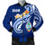 Guam Men's Bomber Jacket - Guam Seal Polynesian Patterns Plumeria (Blue) Blue - Polynesian Pride