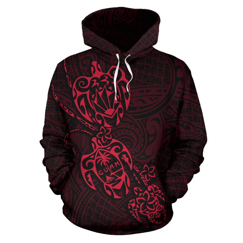 Hoodie Guam Family Turtles Map Polynesian Red Unisex Red - Polynesian Pride