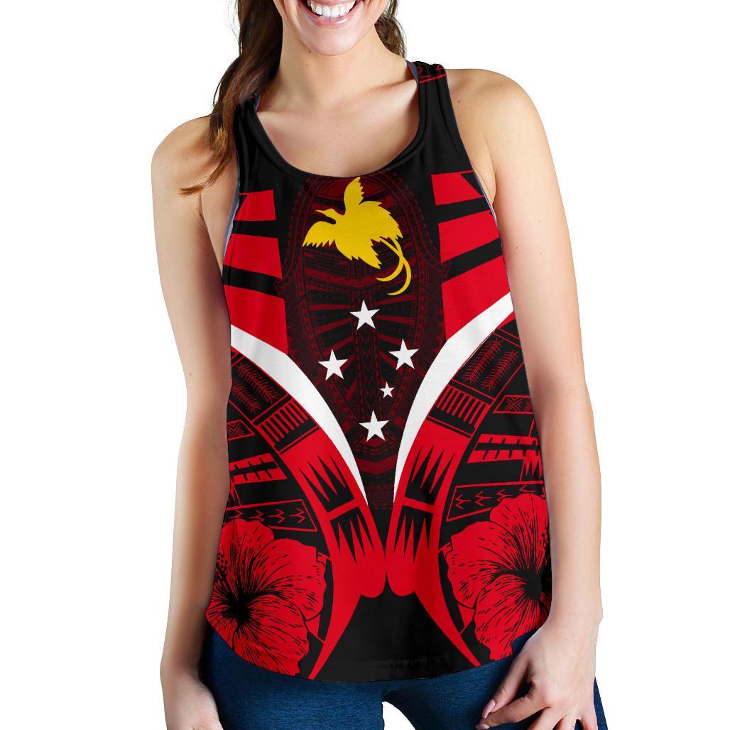 Papua New Guinea Tattoo Women Racerback Tank Hibiscus K9 Red - Polynesian Pride