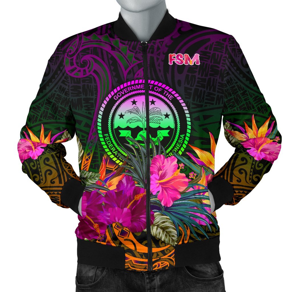 Federated States of Micronesia Men's Bomber Jacket - Summer Hibiscus Reggae - Polynesian Pride