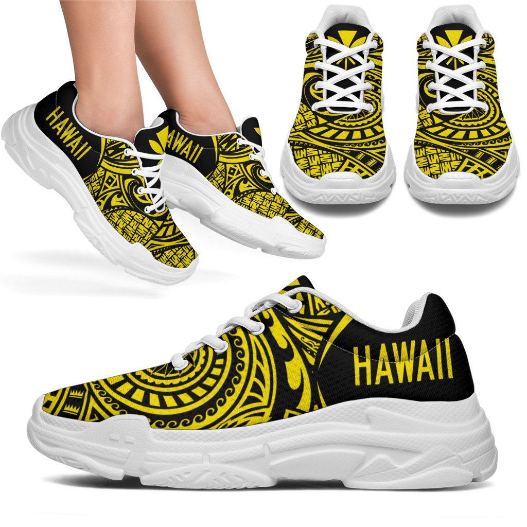 Kanaka White Chunky Sneakers Yellow - Circle Style - Polynesian Pride