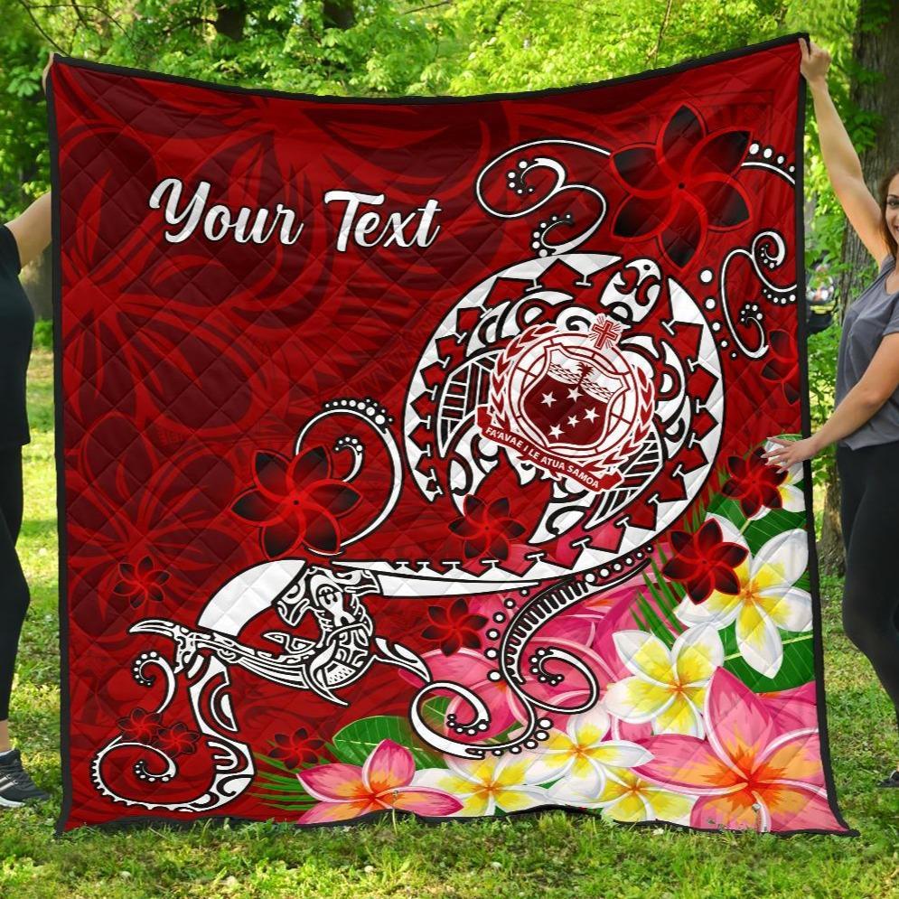 Samoa Custom Personalised Premium Quilt - Turtle Plumeria (Red) Red - Polynesian Pride