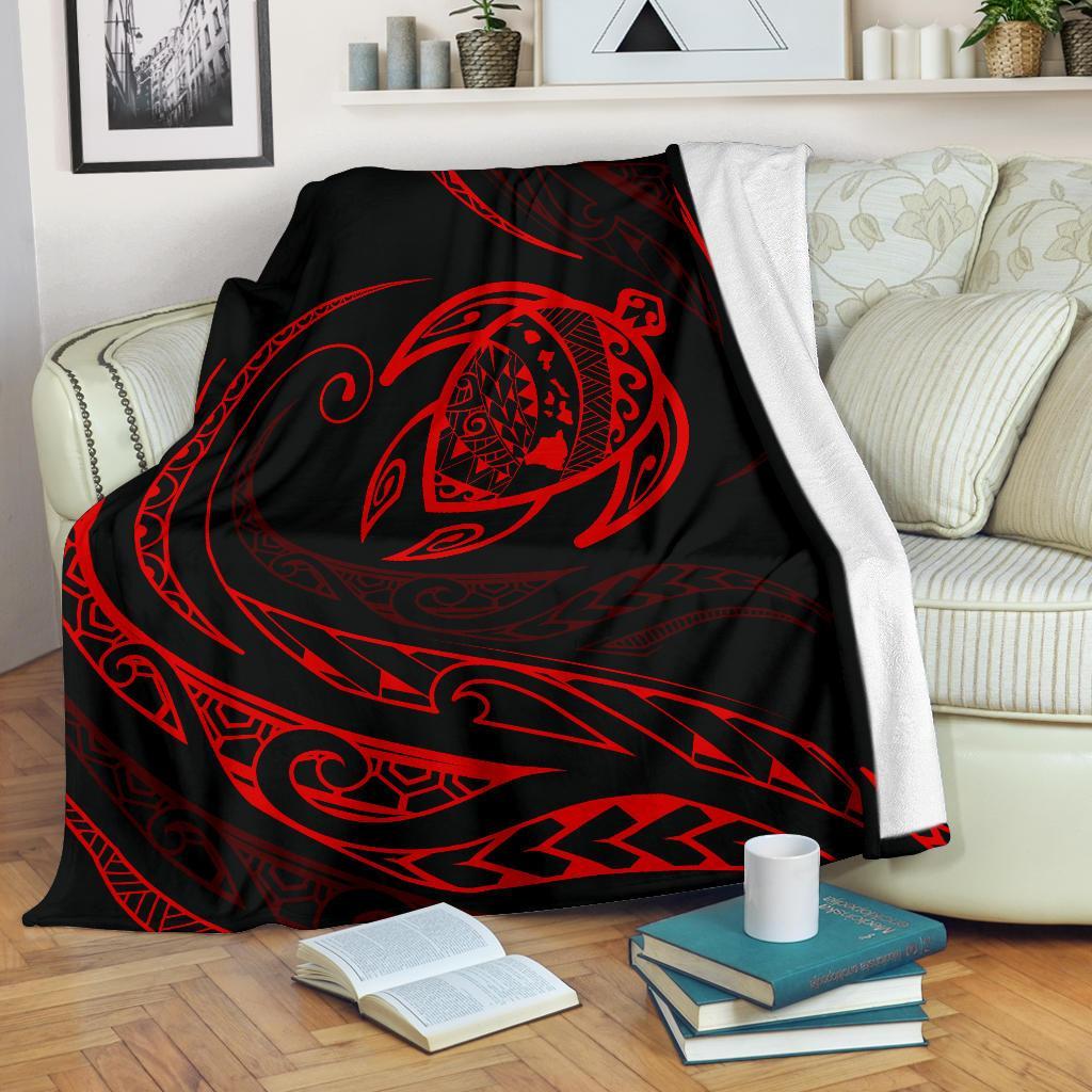 Hawaii Turtle Premium Blanket - Red - Frida Style White - Polynesian Pride