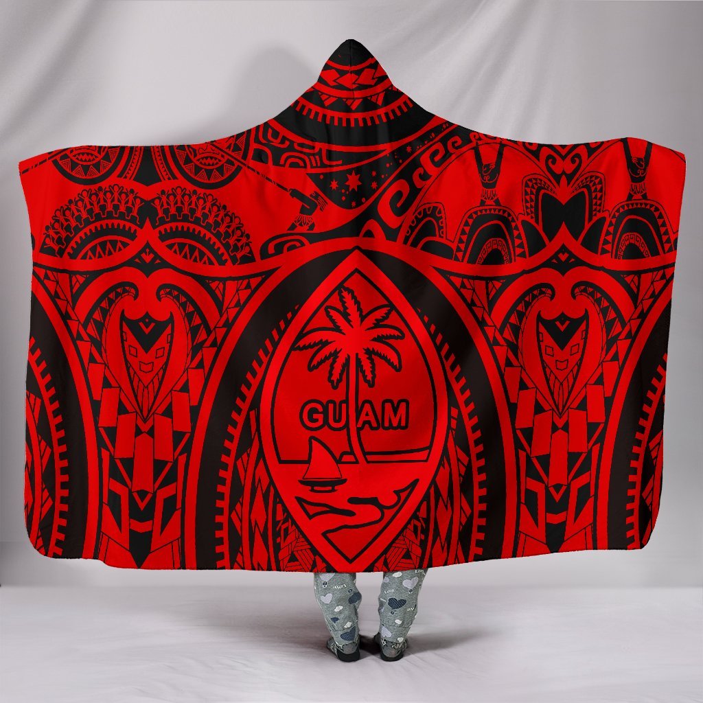 Polynesian Hooded Blankets - Guam Flag, Seal with Maui Moana Tattoo Hooded Blanket Red - Polynesian Pride