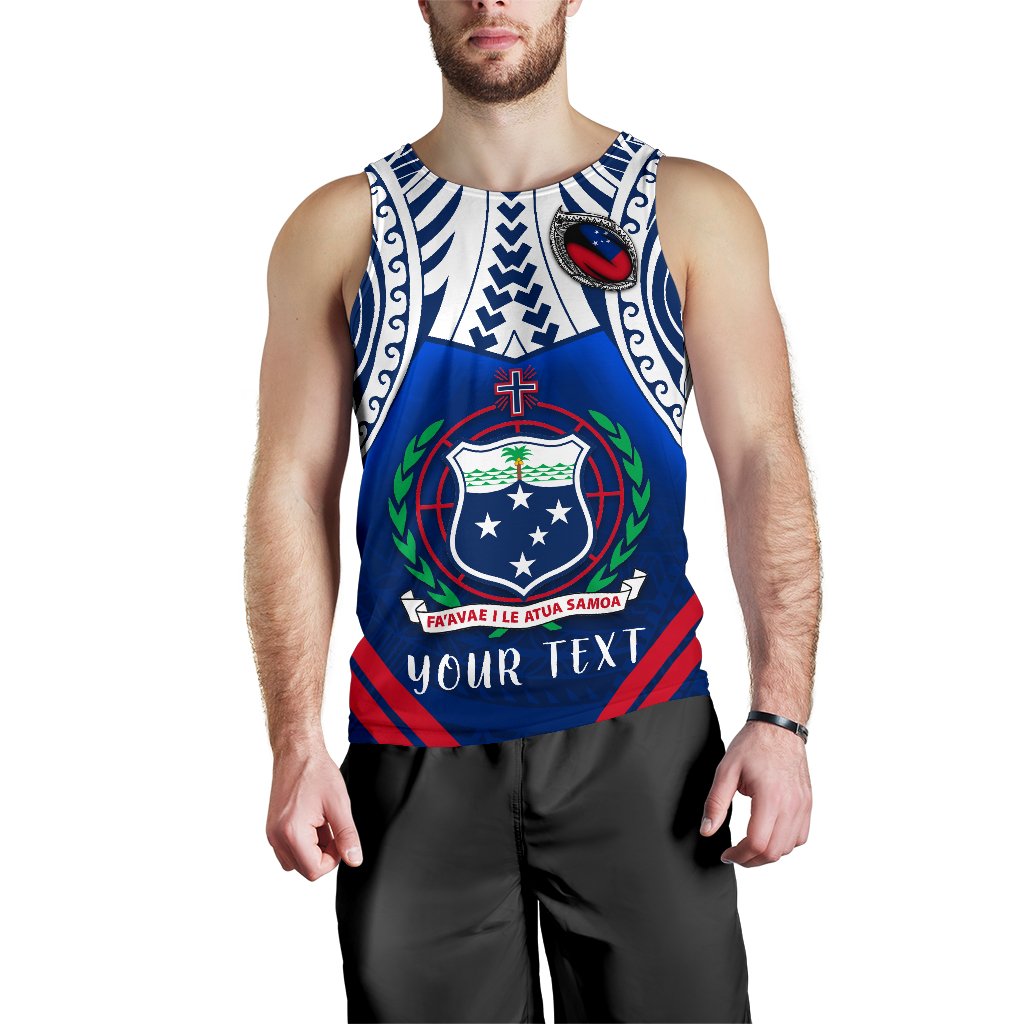 (Custom Personalised) Samoa Rugby Men's Tank Top Tribal Pattern Blue - Polynesian Pride