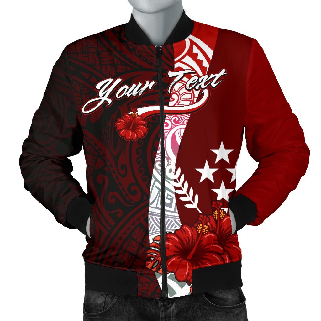 Kosrae Micronesia Custom Personalised Men's Bomber Jacket - Coat Of Arm With Hibiscus Red - Polynesian Pride