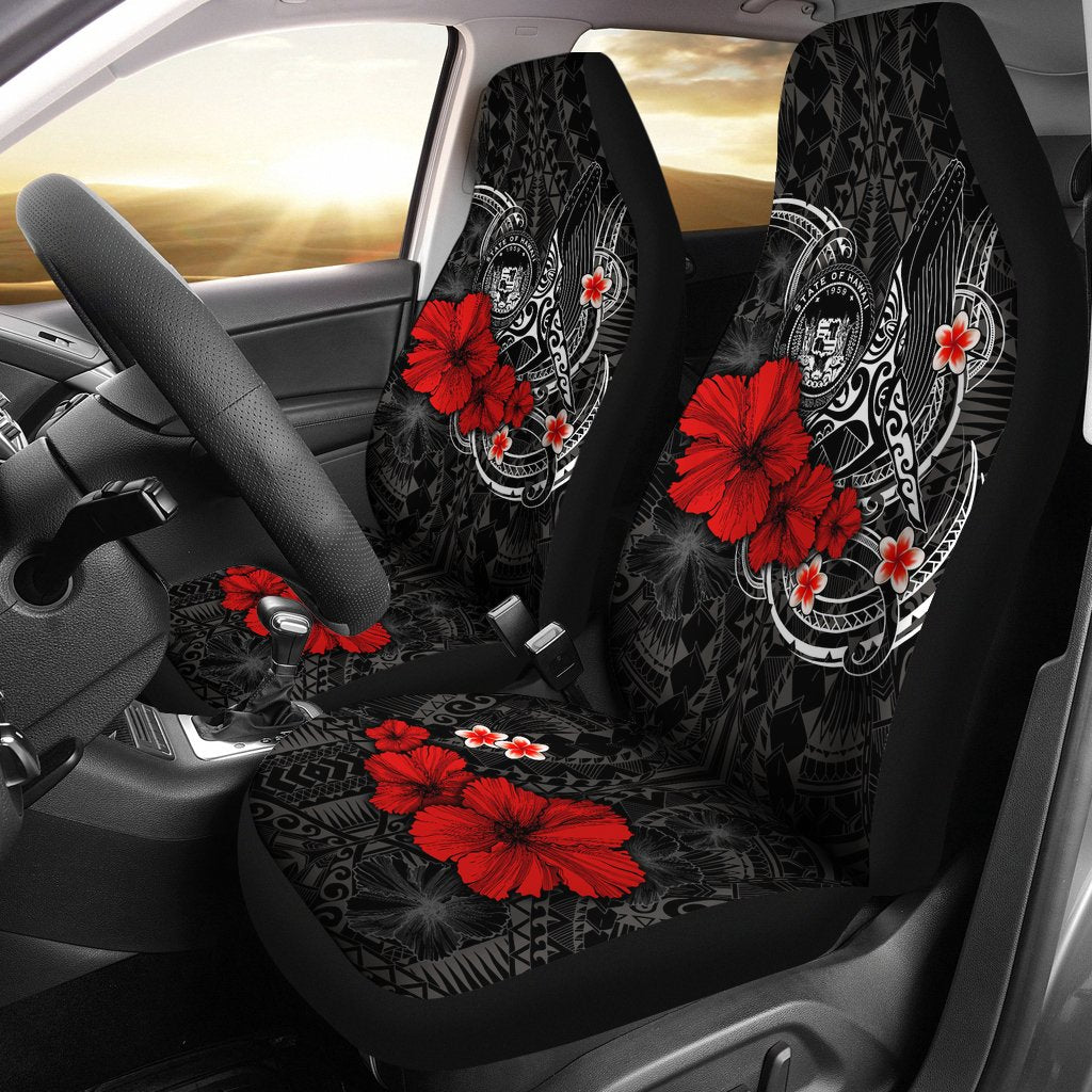 Polynesian Hawaii Car Seat Covers - Humpback Whale with Hibiscus (White) One Size White - Polynesian Pride