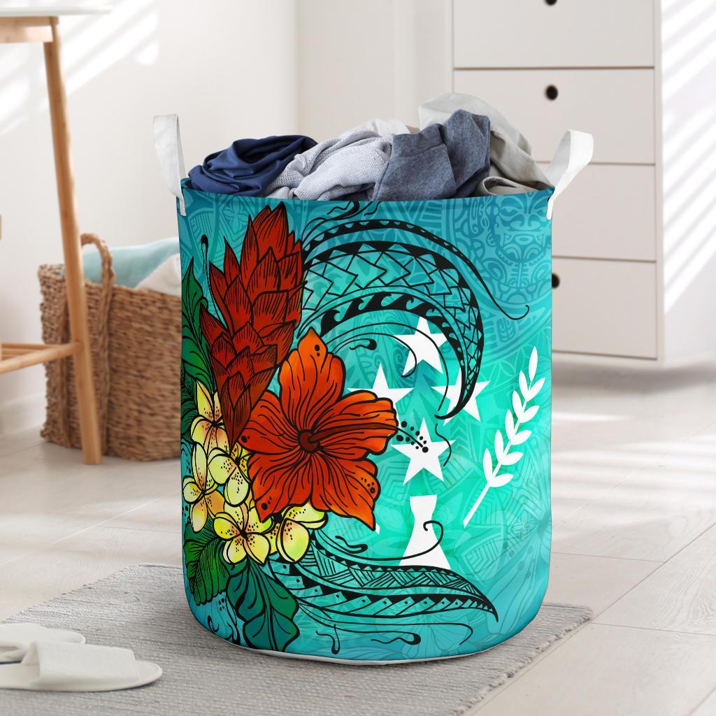 Kosrae State Laundry Basket - Tropical Flowers Style Laundry Basket - Kosrae State One Size Blue - Polynesian Pride