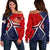 American Samoa Off Shoulder Sweater - AS Flag with Polynesian Patterns Red - Polynesian Pride