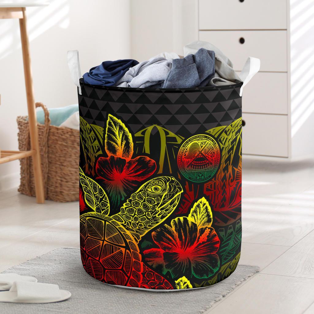 American Samoa Laundry Basket - Polynesian Turtle Hibiscus Reggae Laundry Basket One Size Reggae - Polynesian Pride