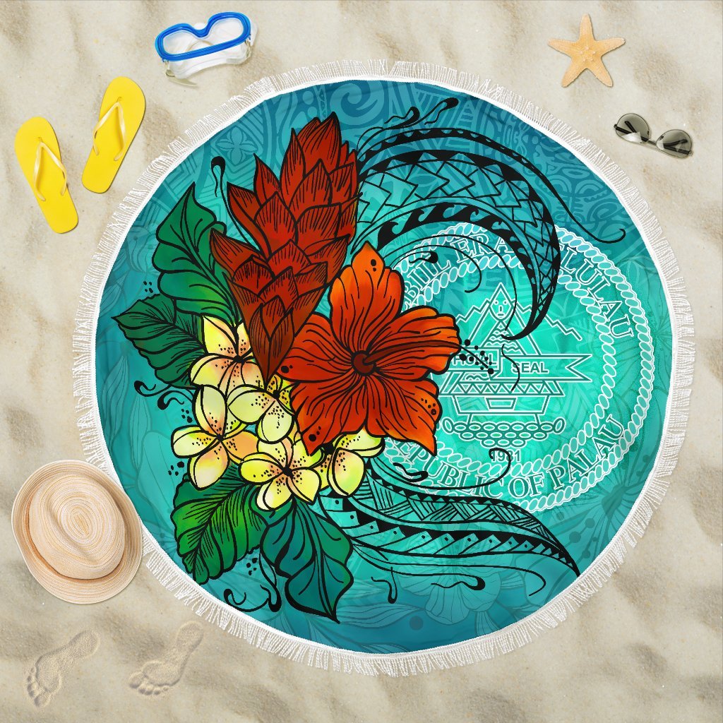 Palau Beach Blanket - Tropical Flowers Style Beach Blanket - Palau - Polynesian Pride