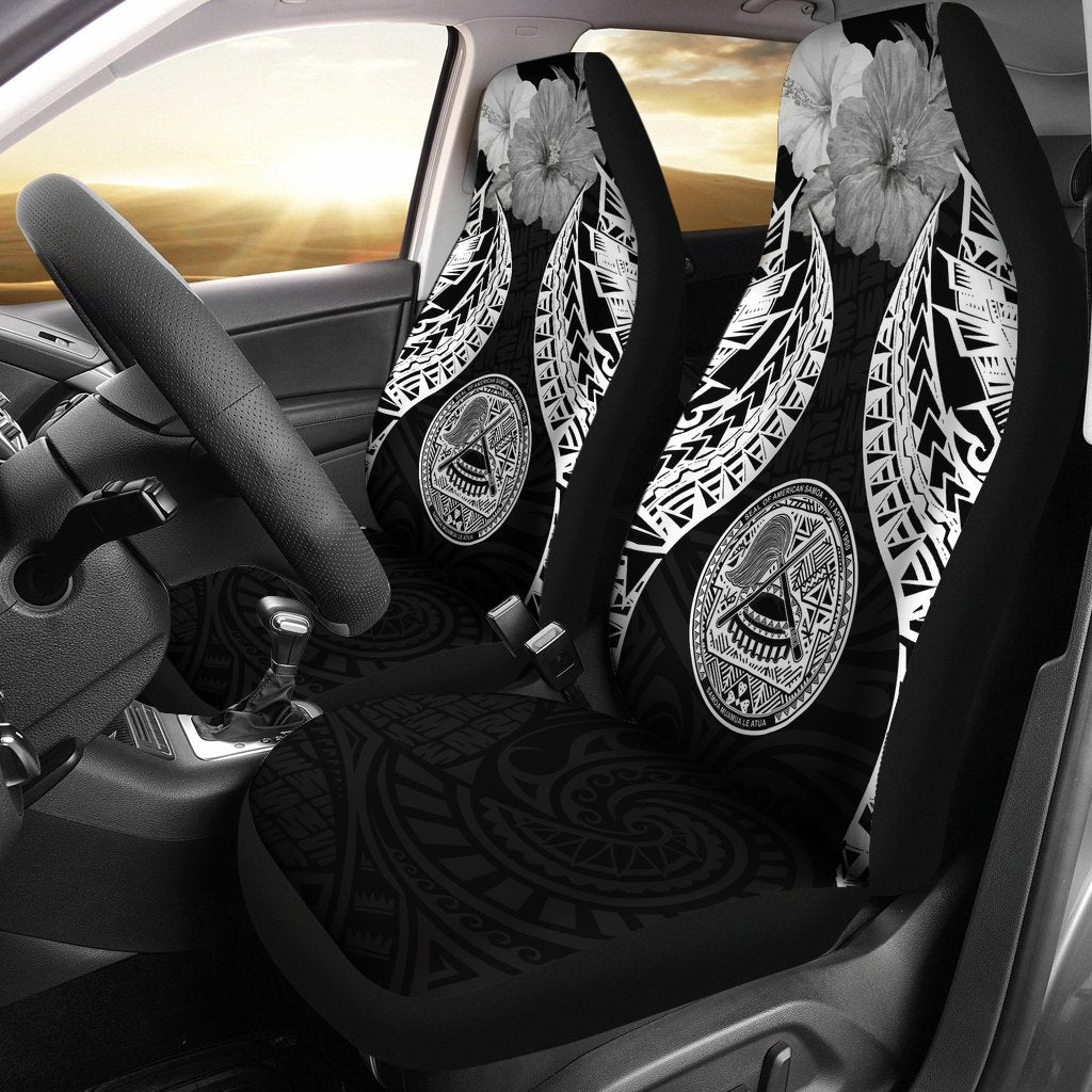 American Samoa Polynesian Car Seat Covers Pride Seal And Hibiscus Black Universal Fit Black - Polynesian Pride