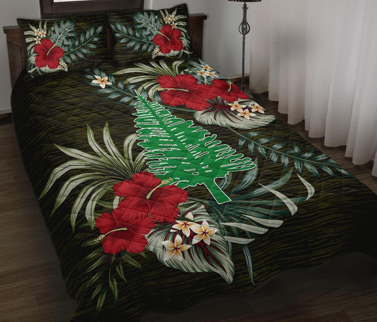 Norfolk Island Polynesian Quilt Bed Set - Special Hibiscus Black - Polynesian Pride