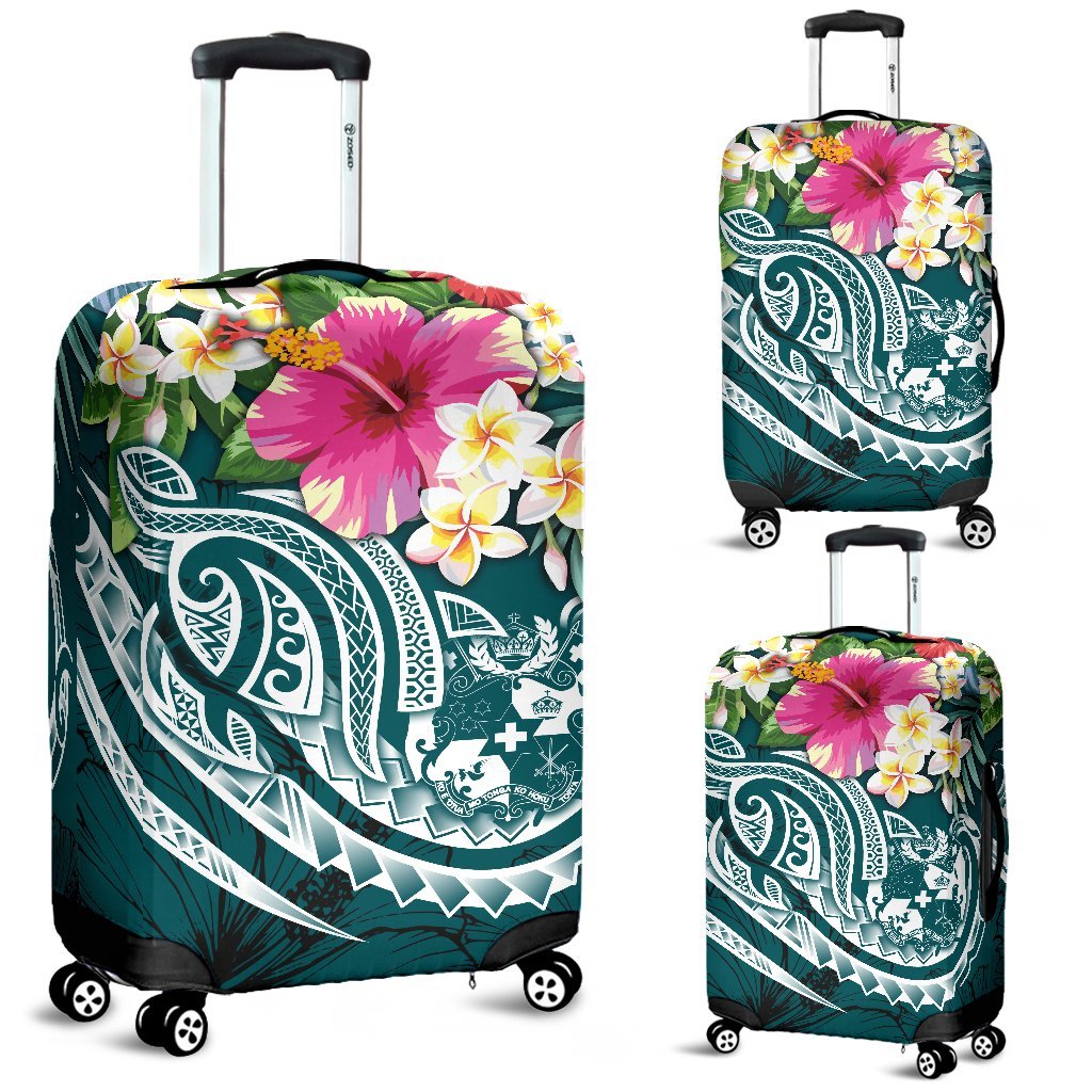 Tonga Polynesian Luggage Covers - Summer Plumeria (Turquoise) - Polynesian Pride