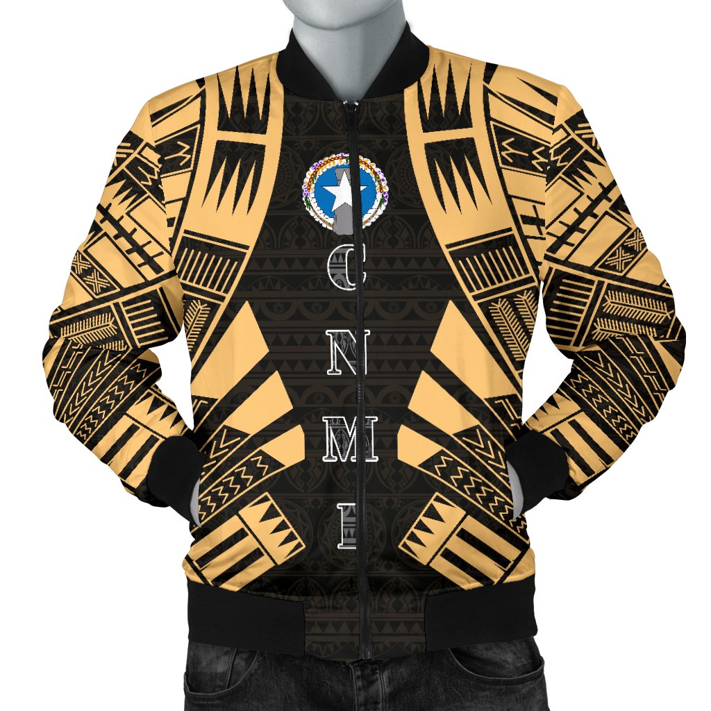 Northern Mariana Islands Men Bomber Jackets - Polynesian Tattoo Gold Gold - Polynesian Pride