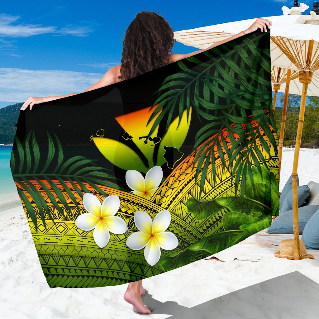 Kanaka Maoli (Hawaiian) Sarong, Polynesian Plumeria Banana Leaves Reggae Sarong One Size Blue - Polynesian Pride