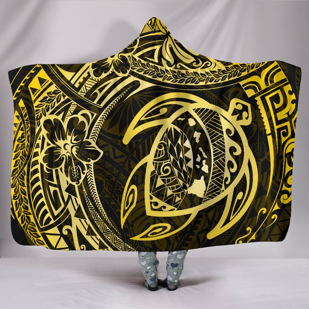 Hawaii Turtle Polynesian Yellow Hooded Blanket Hooded Blanket Yellow - Polynesian Pride