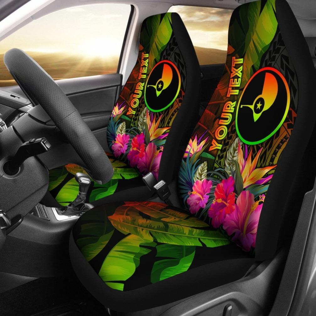 YAP Polynesian Personalised Car Seat Covers - Hibiscus and Banana Leaves Universal Fit Reggae - Polynesian Pride