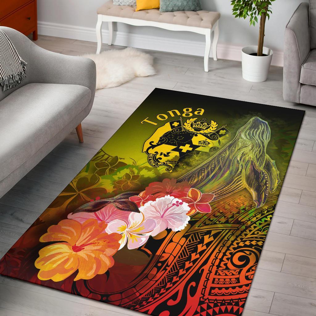 Tonga Area Rug - Humpback Whale with Tropical Flowers (Yellow) Yellow - Polynesian Pride