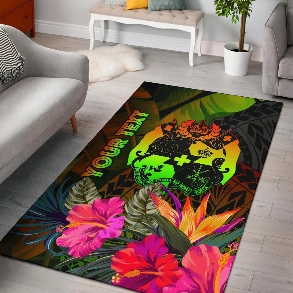 Tonga Polynesian Personalised Area Rug - Hibiscus and Banana Leaves Reggae - Polynesian Pride