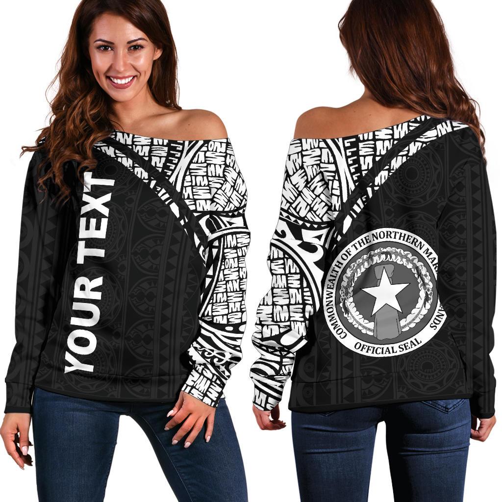 Northern Mariana Custom Personalised Women's Off Shoulder Sweater - Curve Style Black - Polynesian Pride