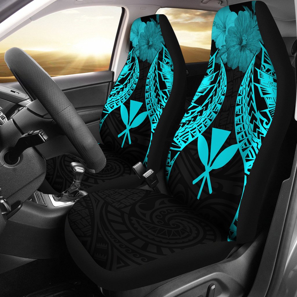 Hawaii Polynesian Car Seat Covers Pride Seal And Hibiscus Neon Blue Universal Fit Blue - Polynesian Pride