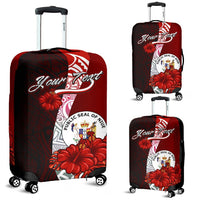 Niue Polynesian Custom Personalised Luggage Covers - Coat Of Arm With Hibiscus Red - Polynesian Pride