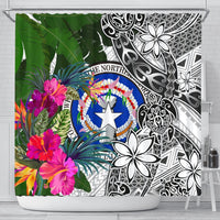 Northern Mariana Islands Shower Curtain White - Turtle Plumeria Banana Leaf 177 x 172 (cm) White - Polynesian Pride