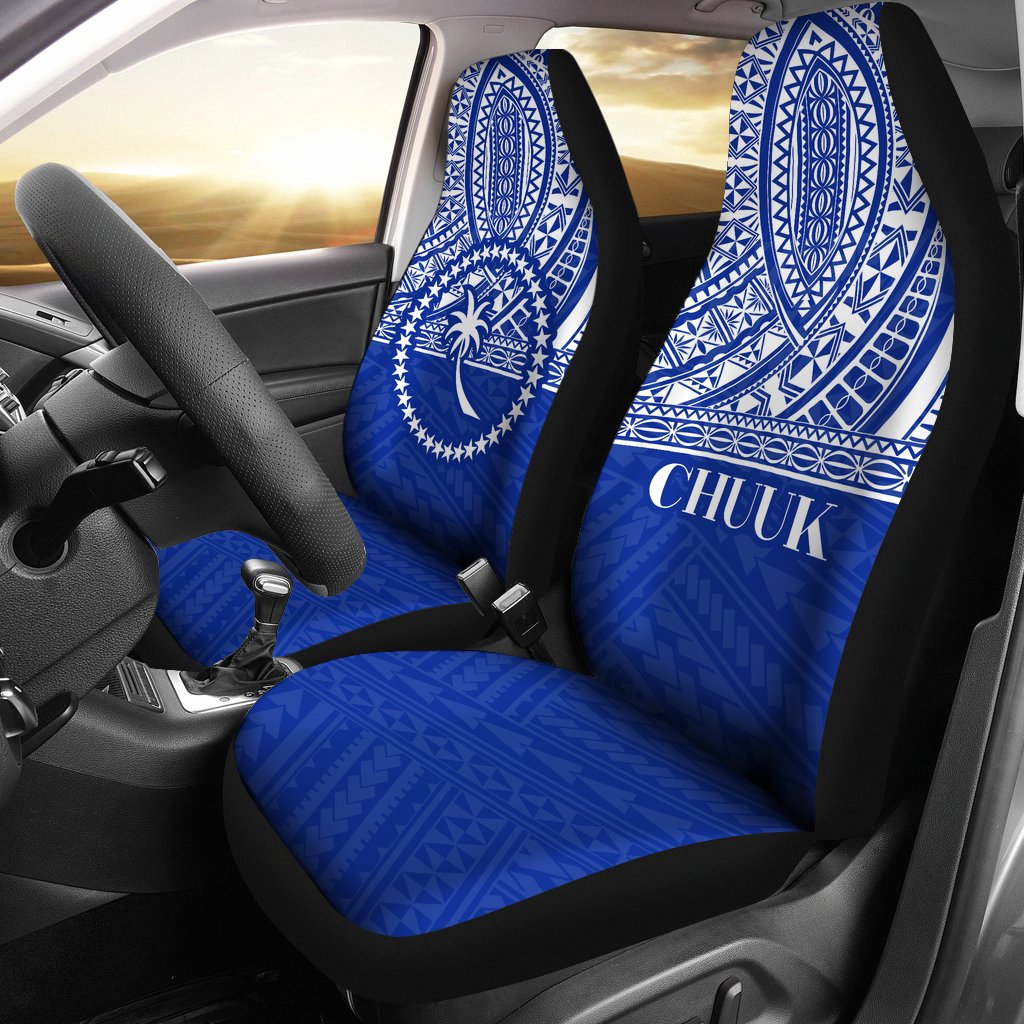 Chuuk State Car Seat Covers - Chuuk Flag Blue Version Universal Fit Blue - Polynesian Pride