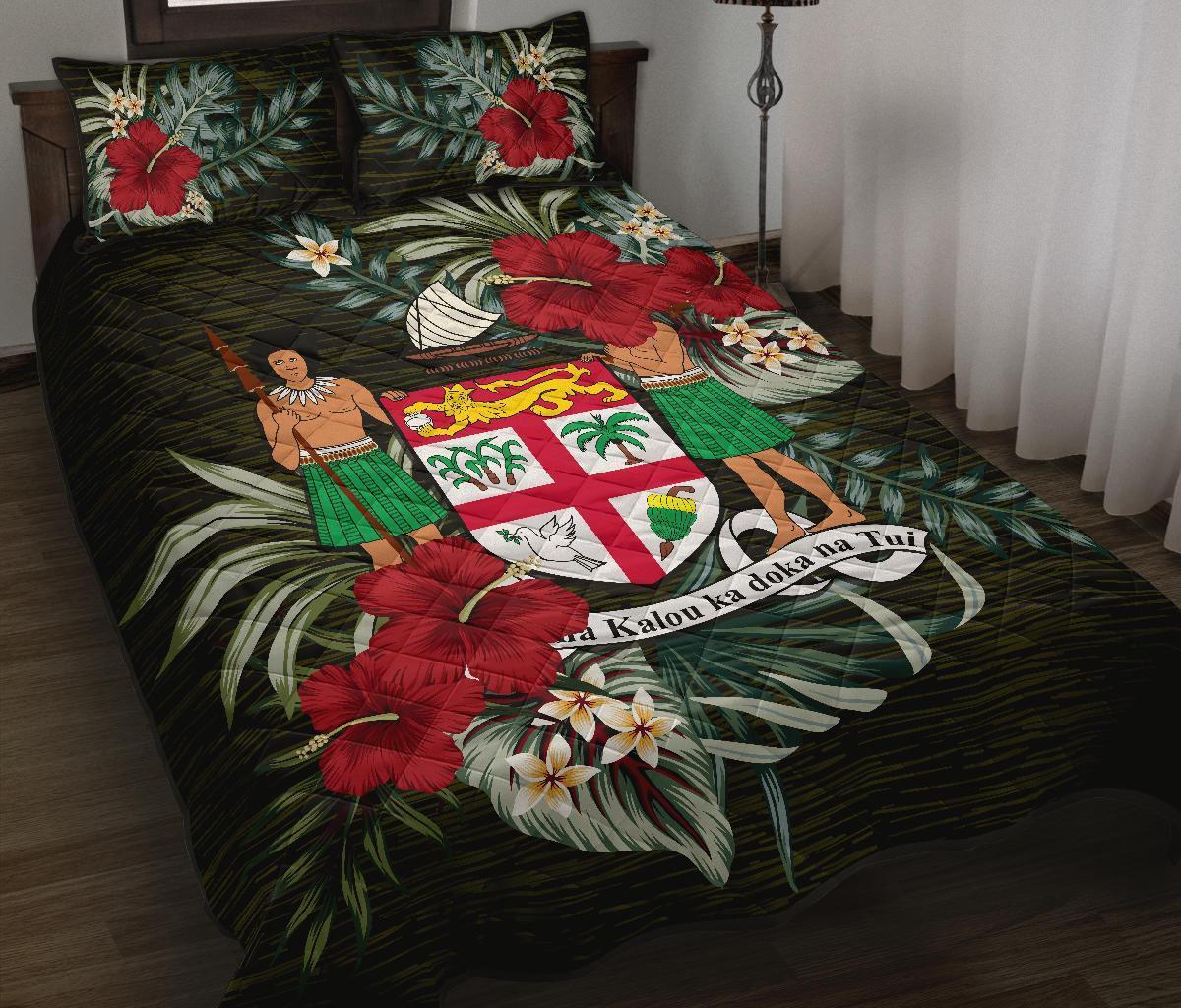 Fiji Polynesian Quilt Bed Set - Special Hibiscus Black - Polynesian Pride