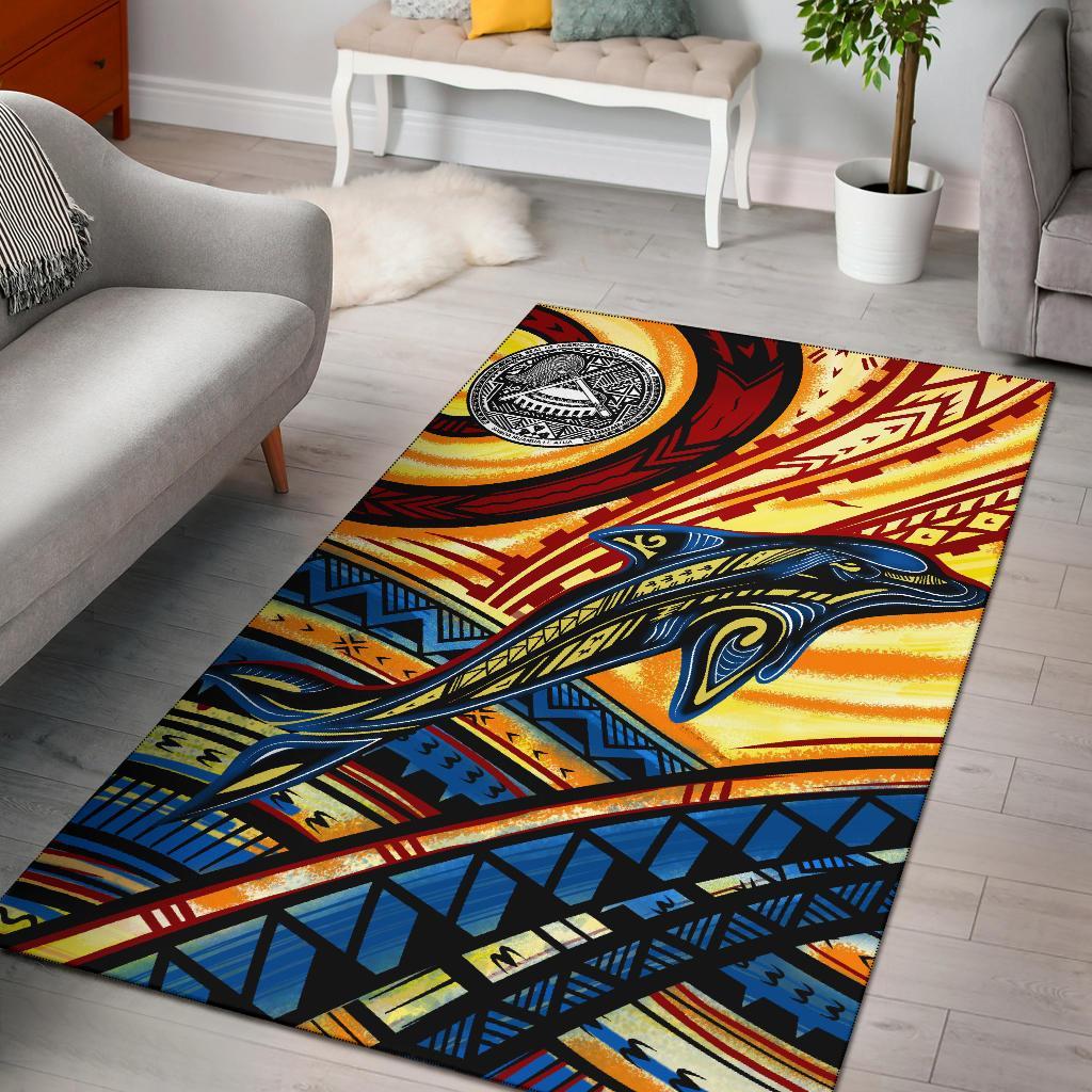 American Samoa Area Rug - Dolphin Surfing Yellow - Polynesian Pride