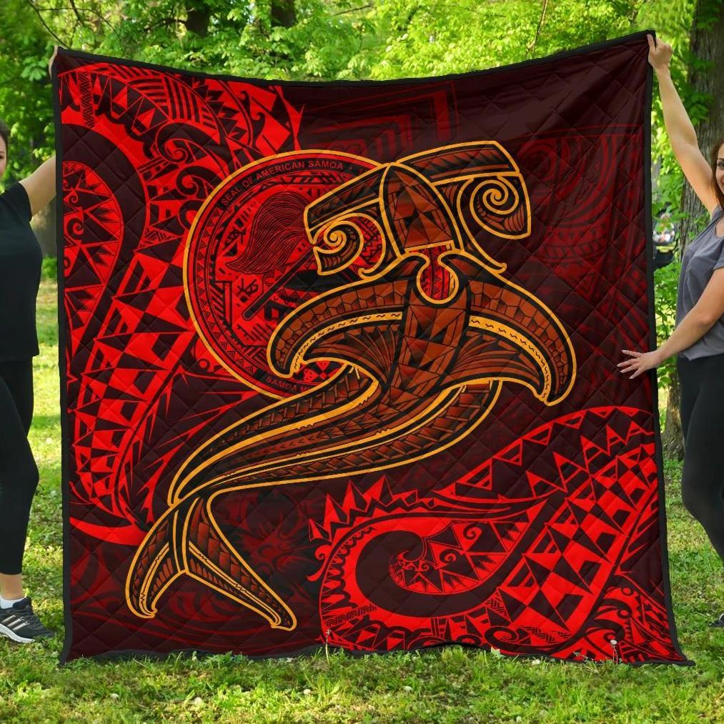 American Samoa Premium Quilt - Red Shark Polynesian Tattoo Red - Polynesian Pride