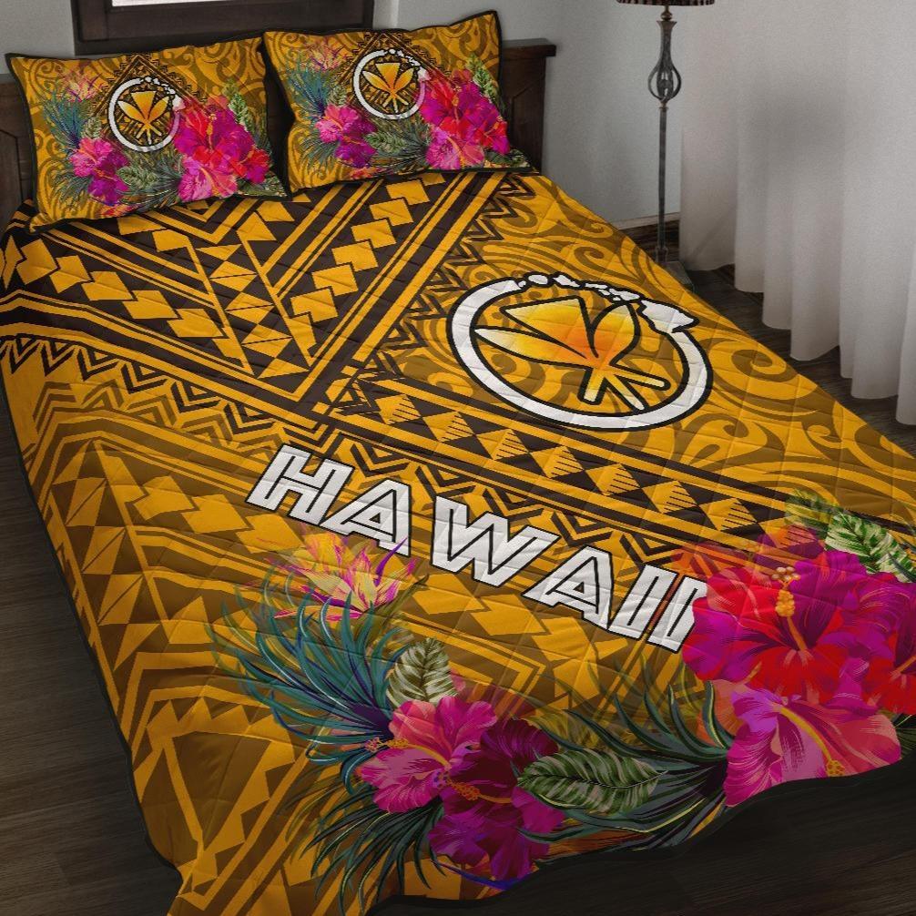 Hawaii Quilt Bed Set - Kanaka Maoli With Hibiscus On Polynesian Patterns (YELLOW) Yellow - Polynesian Pride