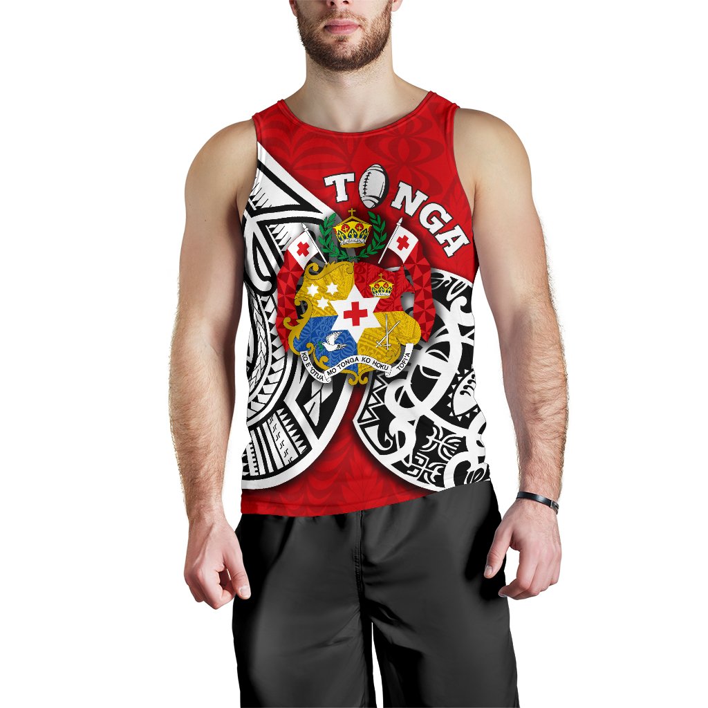 (Custom Personalised) Tonga Rugby Men's Tank Top Polynesian Style Red - Polynesian Pride