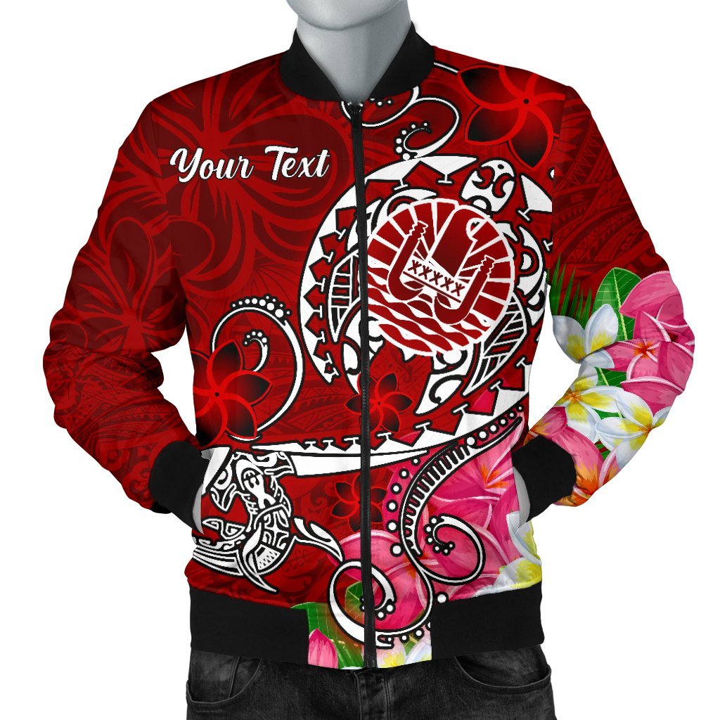 Tahiti Custom Personalised Men's Bomber Jacket - Turtle Plumeria (Red) Red - Polynesian Pride