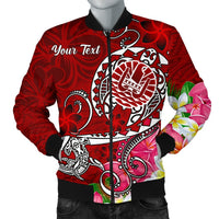 Tahiti Custom Personalised Men's Bomber Jacket - Turtle Plumeria (Red) Red - Polynesian Pride