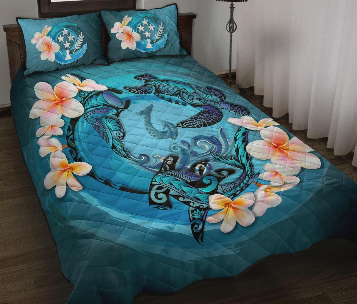 Kosrae Polynesian Quilt Bed Set - Blue Plumeria Animal Tattoo Blue - Polynesian Pride