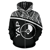 Yap All Over Zip up Hoodie Micronesia Black Curve Style - Polynesian Pride