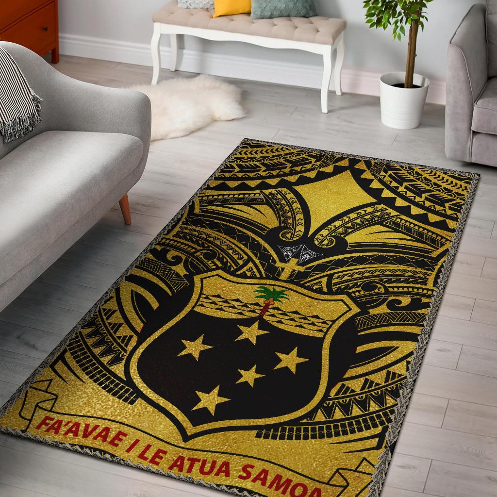 Samoa Area Rug, Samoa Coat Of Arm - Polynesian Tattoo Golden Golden - Polynesian Pride