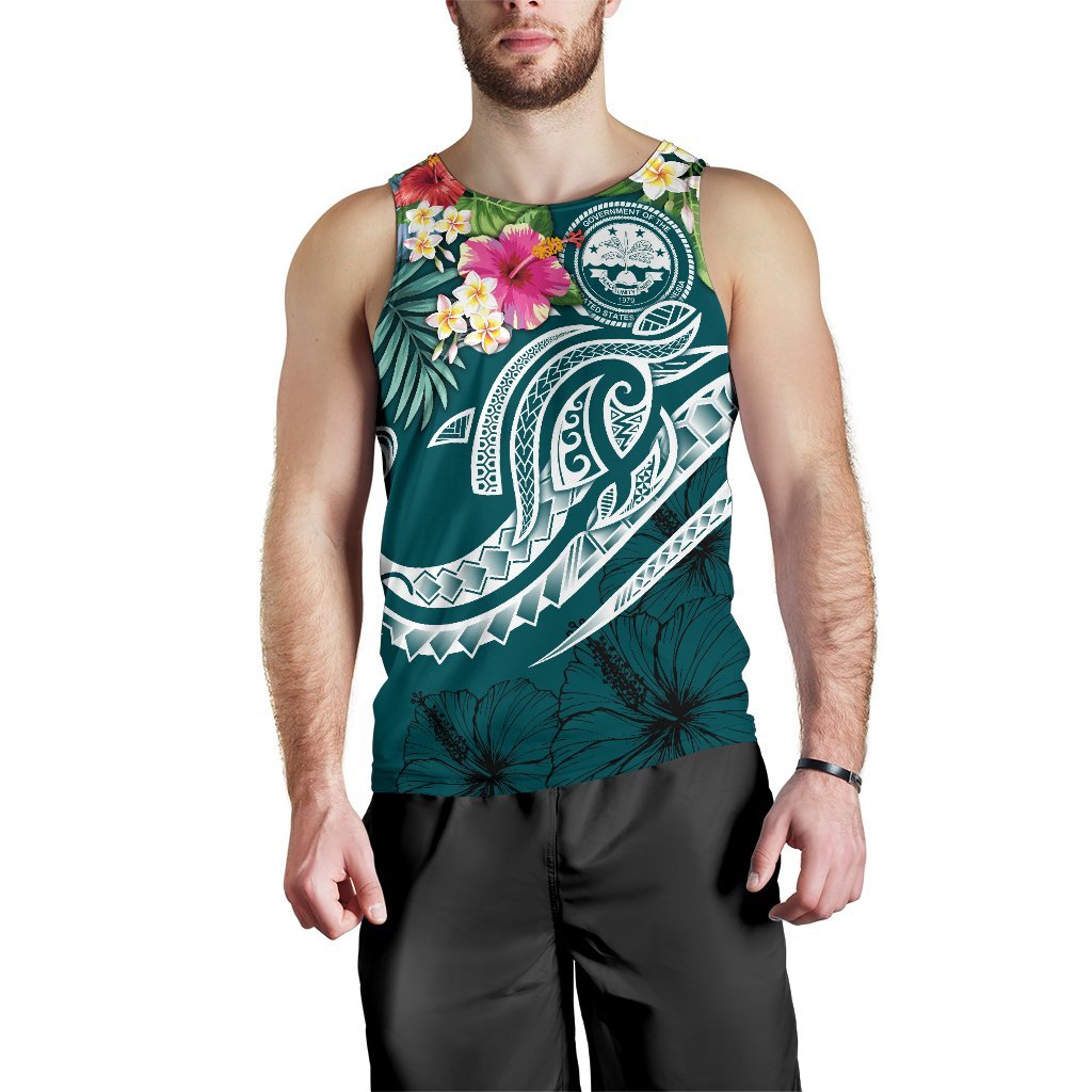 FSM Polynesian Men's Tank Top - Summer Plumeria (Turquoise) - Polynesian Pride