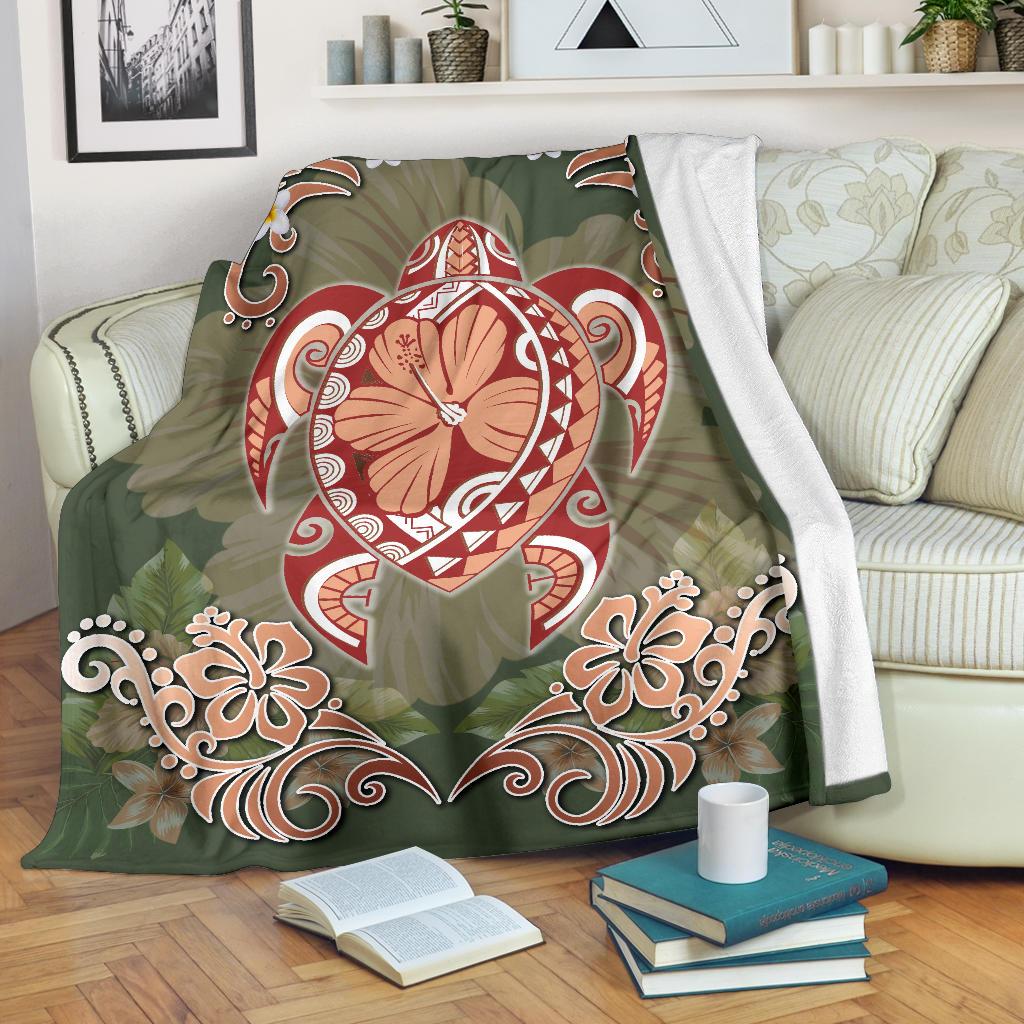 Hawaii Turtle Hibiscus Plumeria Premium Blanket - Jessi Style - AH White - Polynesian Pride