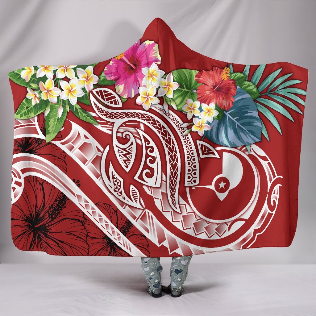 YAP Polynesian Hooded Blanket - Summer Plumeria (red) Hooded Blanket Red - Polynesian Pride